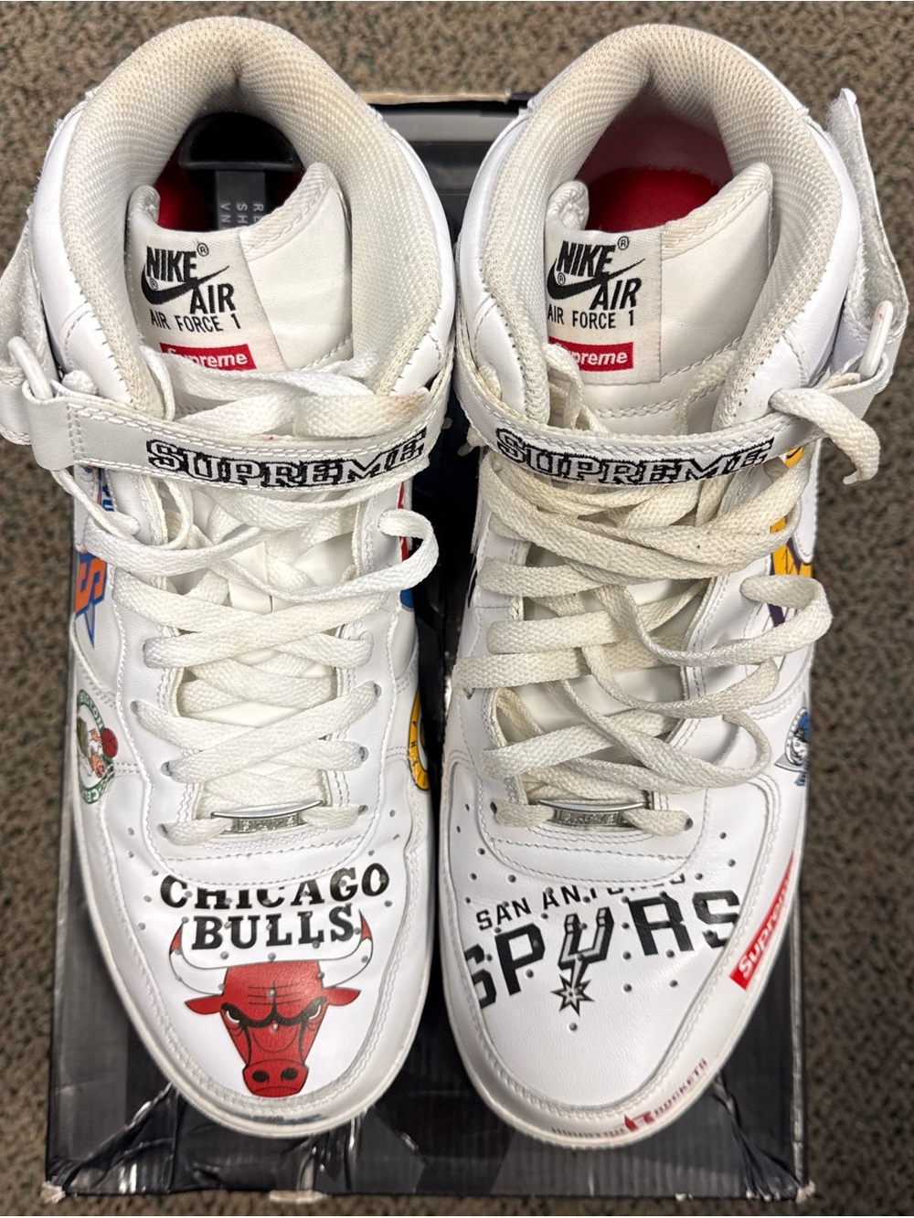Supreme x NBA x Nike Air Force 1 Mid White Multi-Team Logo Sneakers - Picture 2 of 7